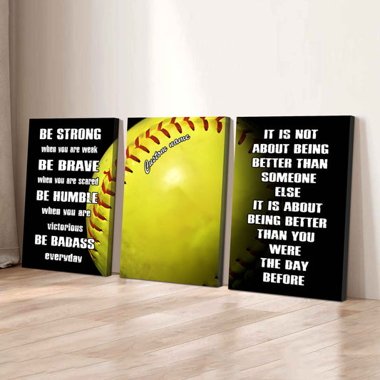 3-Piece Motivational Softball Canvas Wall Art Set