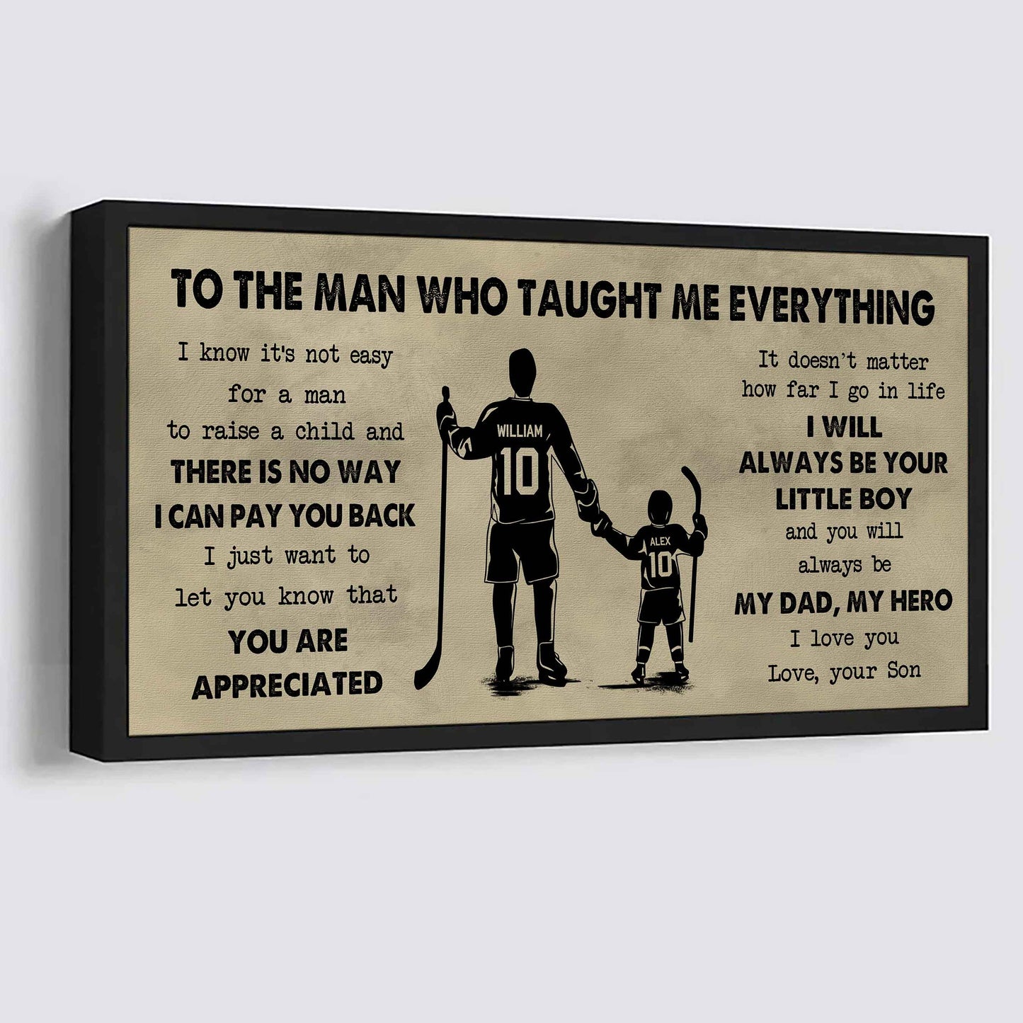 sport-family to the man who taught me everything - you will always be my hero poster canvas gift for father - photo upload