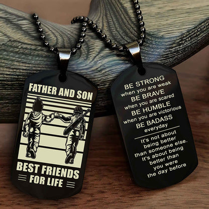 Cowboy Personalized Double Sided Dog Tag To My Son I Love You - Be Strong When You Are Weak Gift From Dad To Son