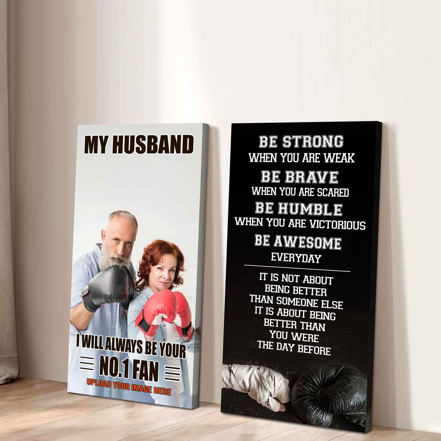 Sport Couple To My Husband Be Strong When You Are Weak Be Awesome Everyday Set 2 Canvas Wall Art