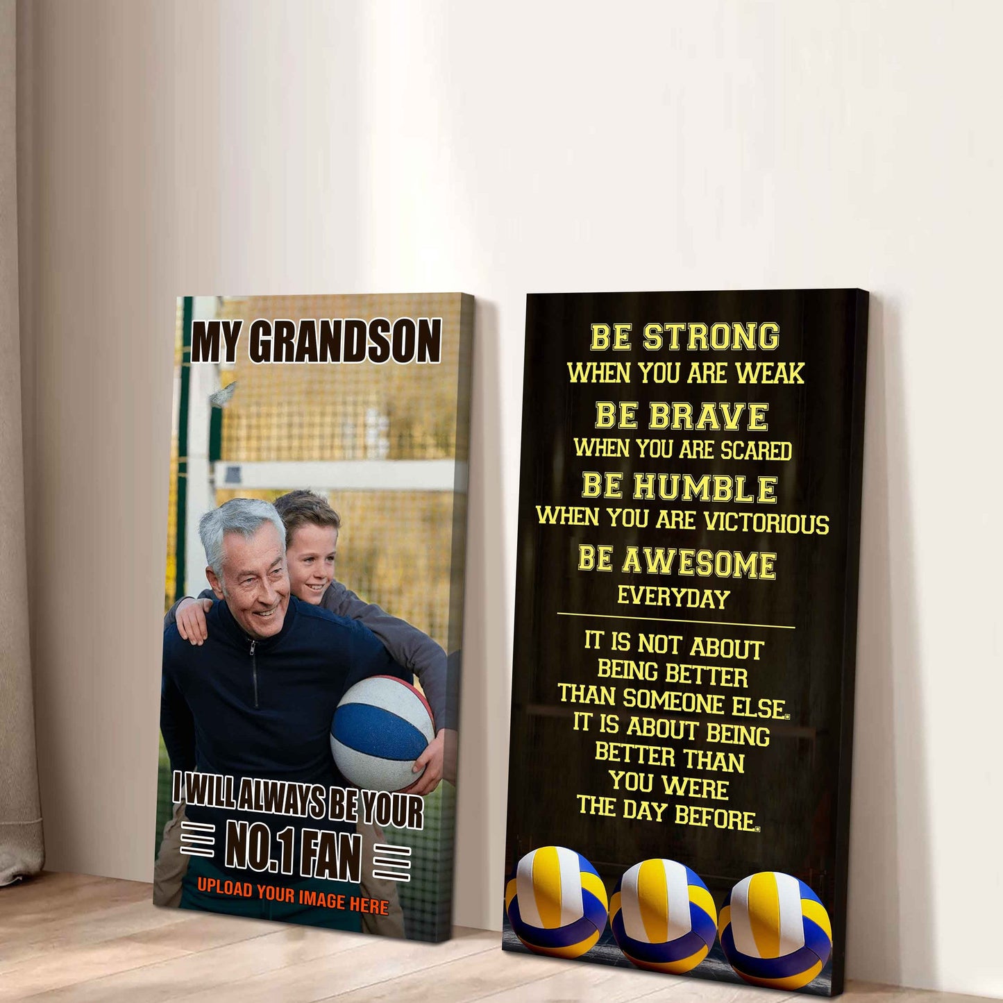 Baseball- My Grandson Be Strong When You Are Weak Be Awesome Everyday Set 2 Canvas Wall Art From Grandpa To Grandson