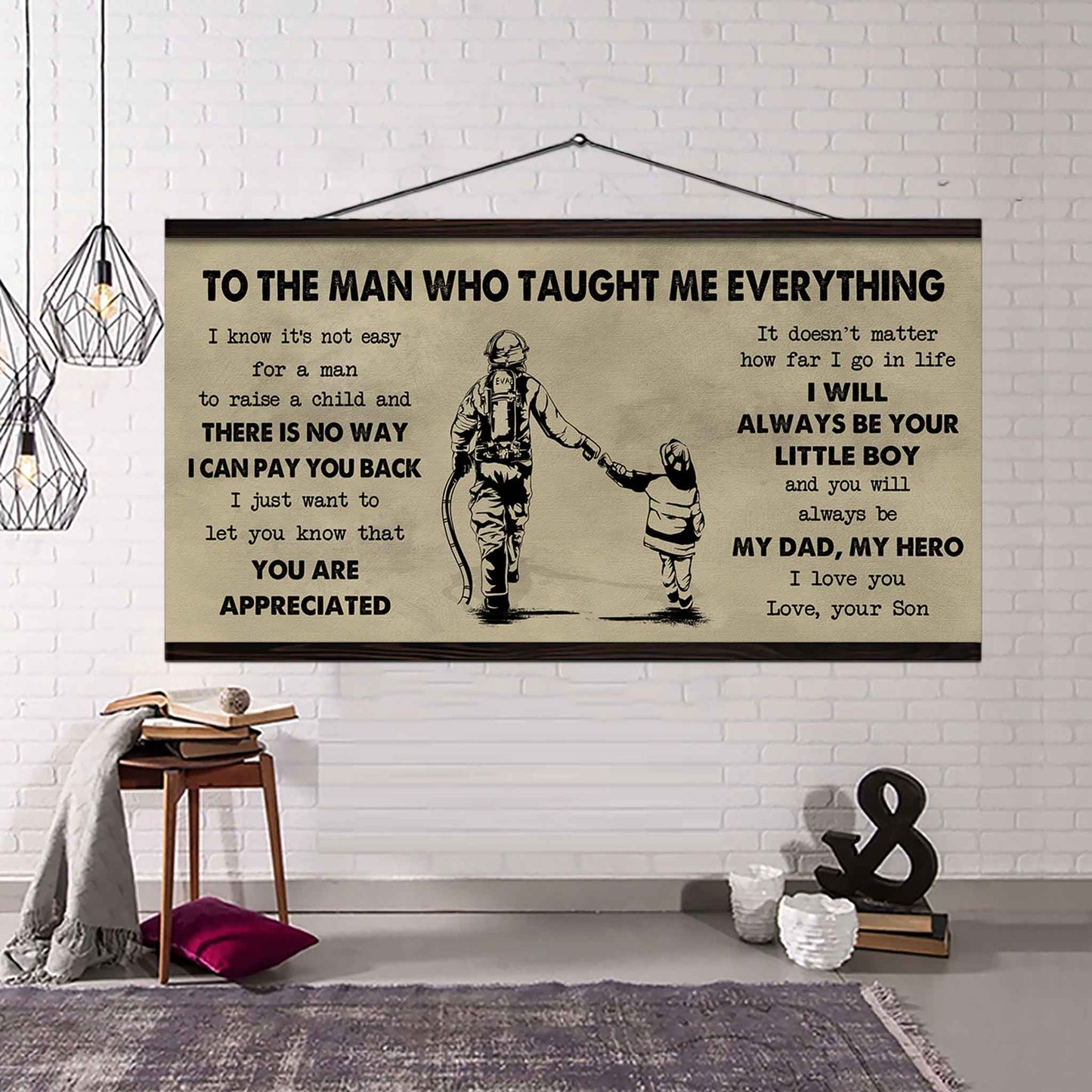 drb to the man who taught me everything - you will always be my hero poster canvas gift for father - photo upload