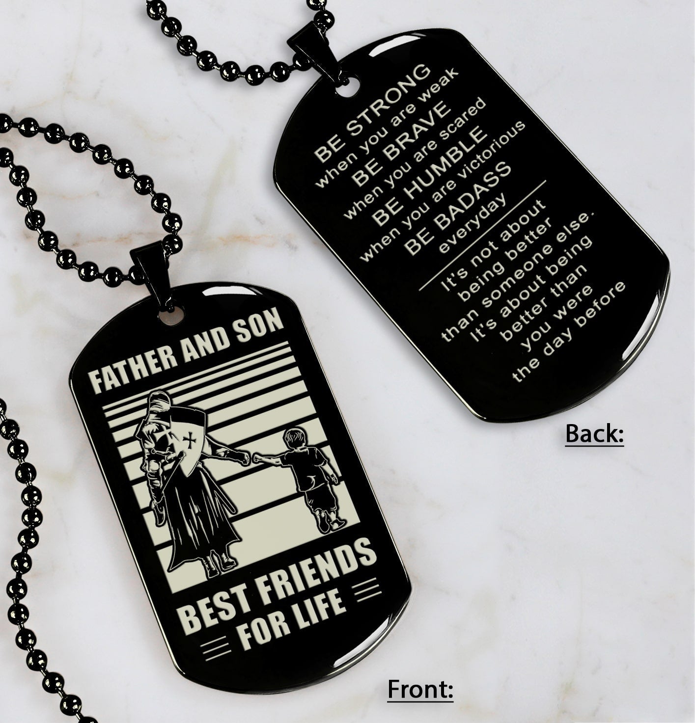 family double side dog tag father and son best friend for life be strong when you are weak be badass everyday gift for your son