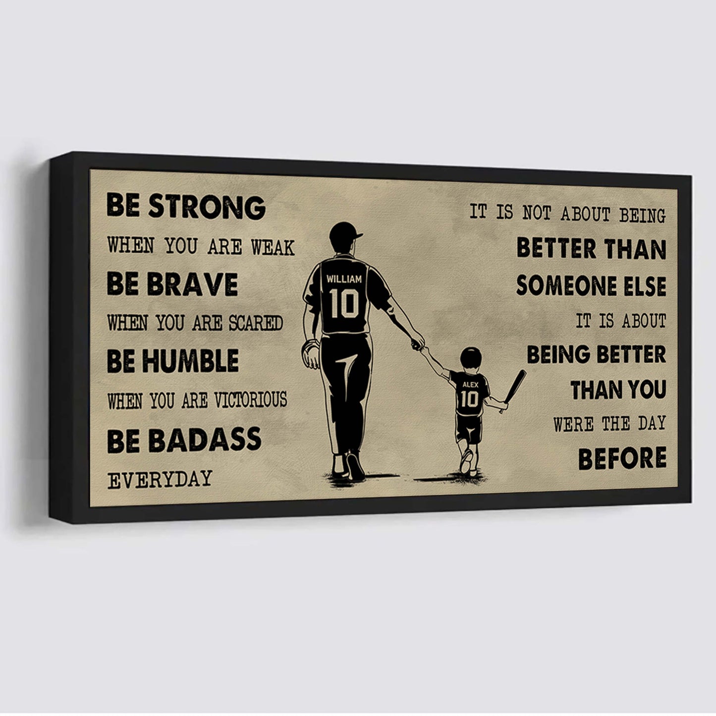 hockey poster canvas from dad to son be strong when you are weak - it is not about being better than someone else