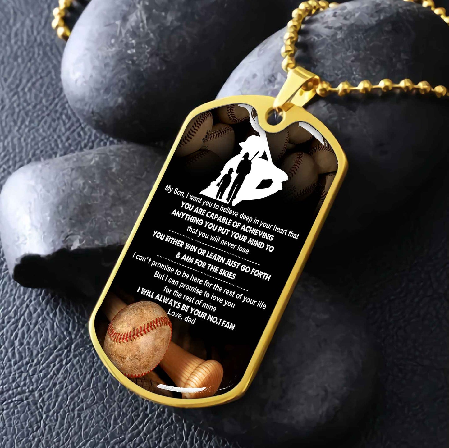 sport military chain 18k gold plated silver plated to my son from dad motivation message i will always be your no 1 fan
