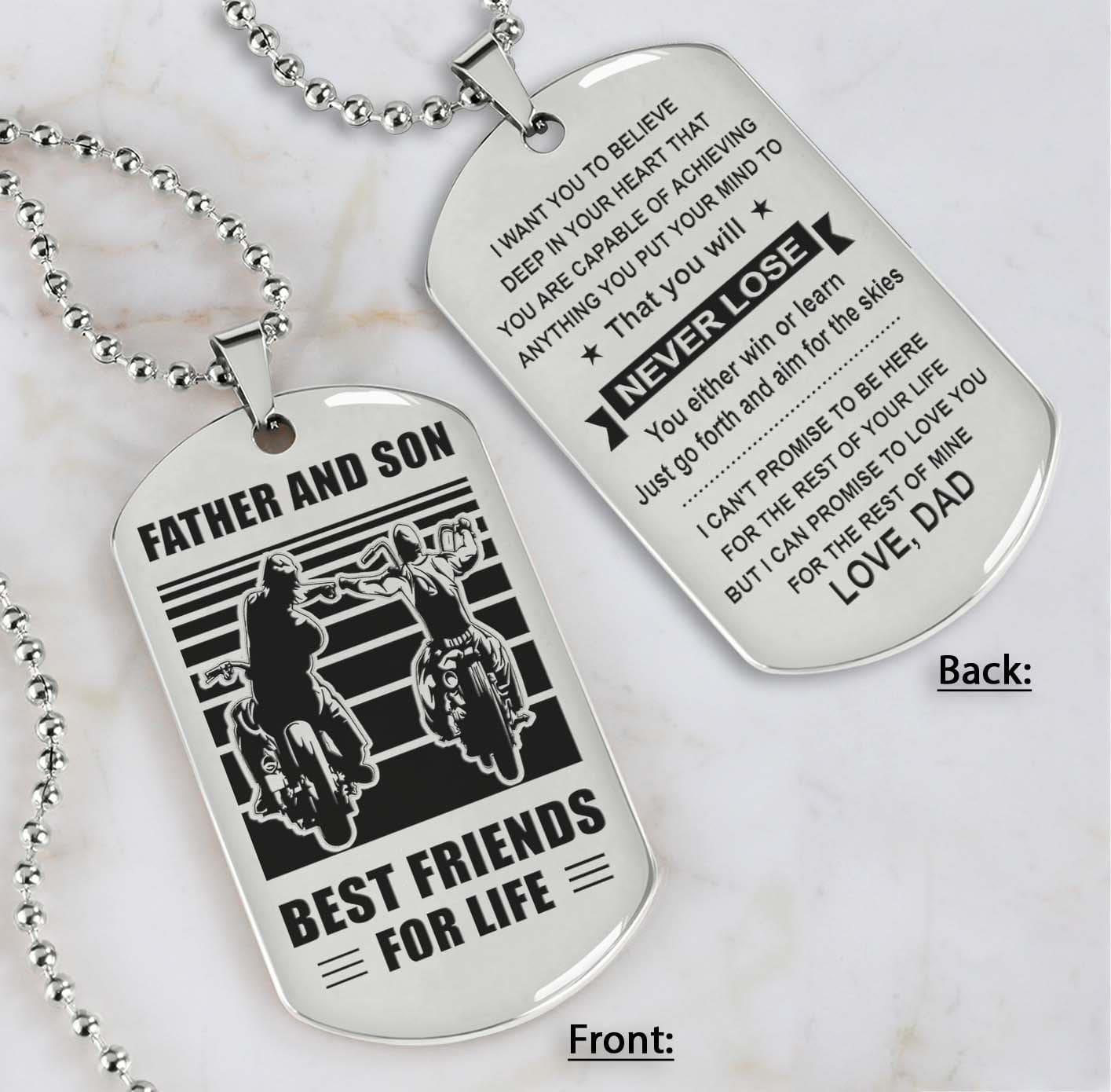 silver verison personalized double sided dog tag father and son best friends for life - message on the back side