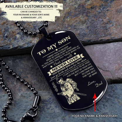 Customizable engraved black dog tag dad to son never lose