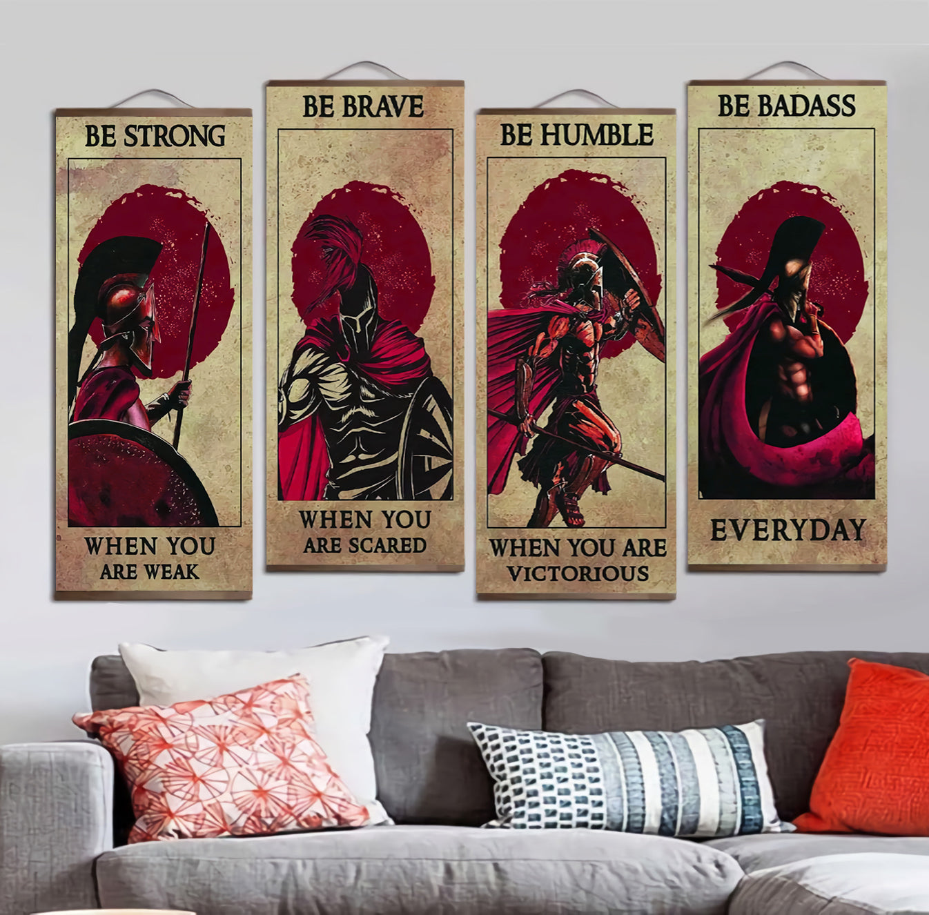 spartan samurai hanging canvas be strong be brave