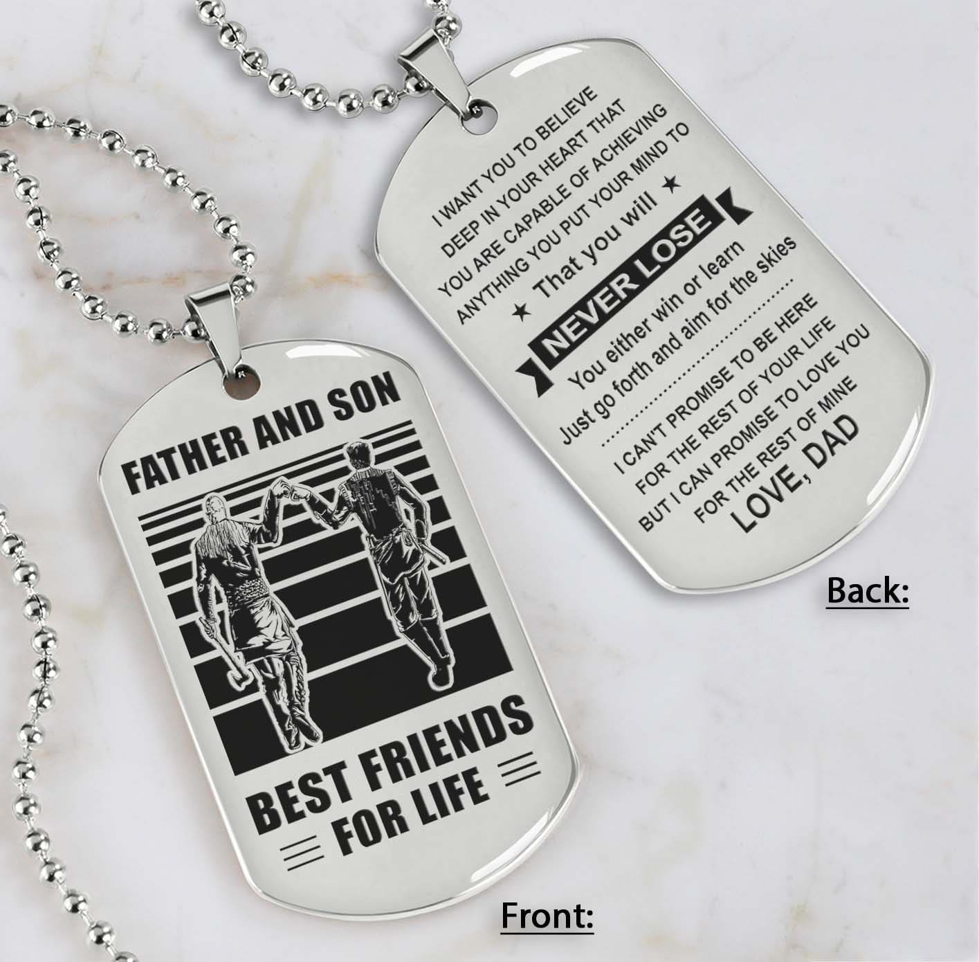 silver verison personalized double sided dog tag father and son best friends for life - message on the back side