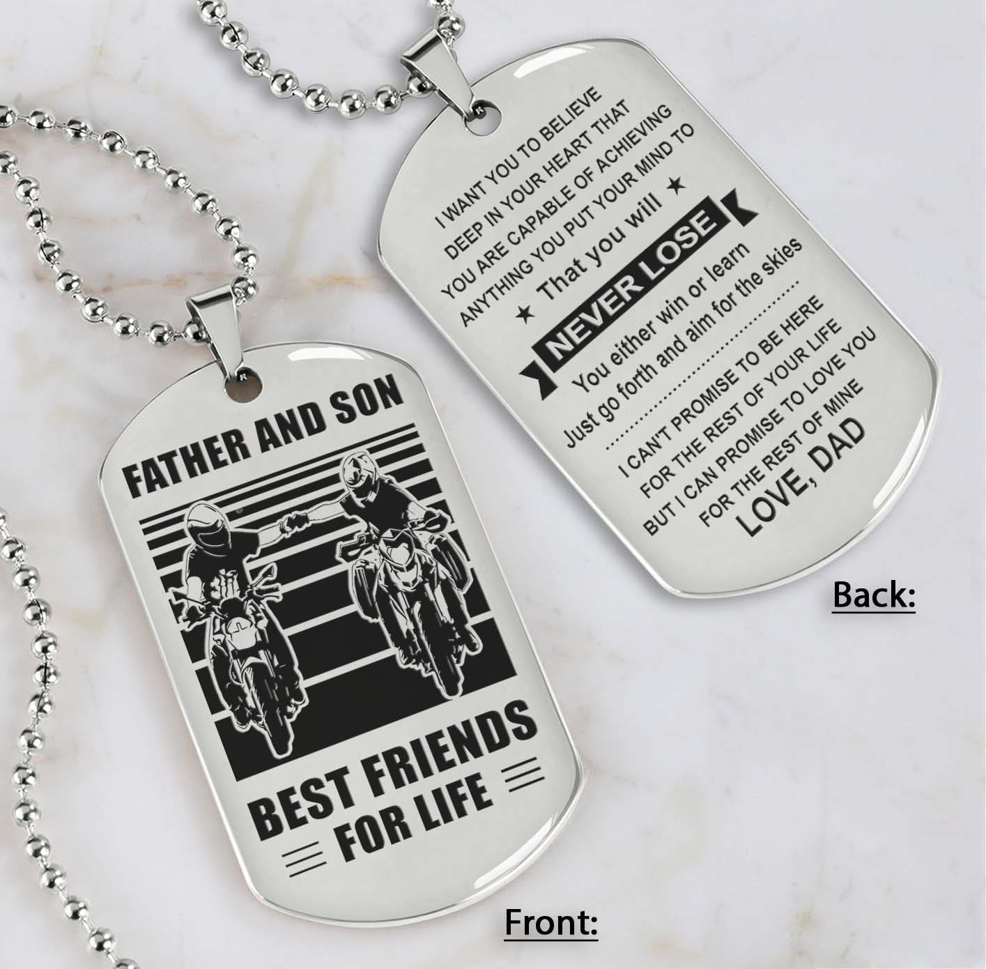 silver verison personalized double sided dog tag father and son best friends for life - message on the back side