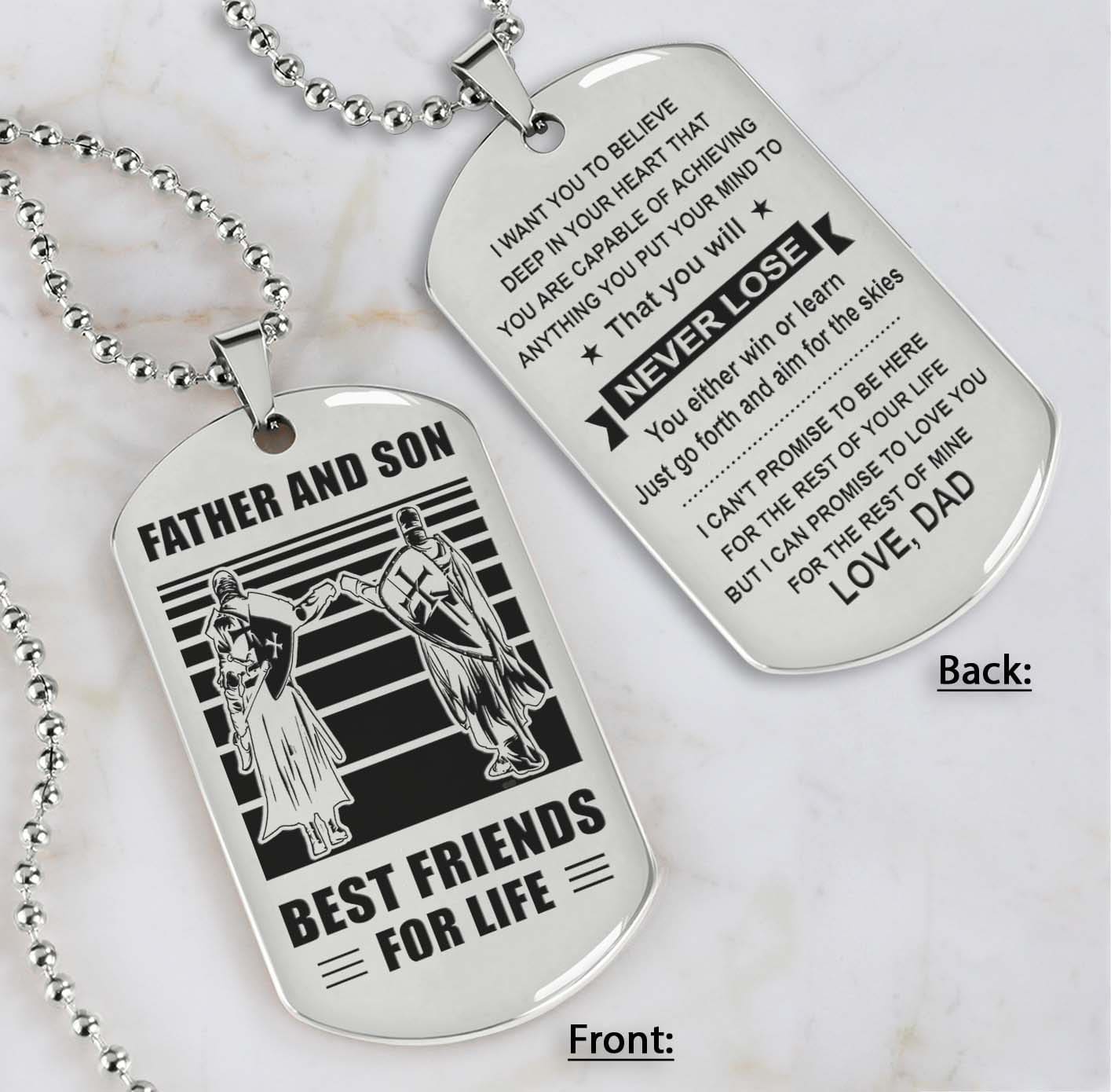 silver verison personalized double sided dog tag father and son best friends for life - message on the back side