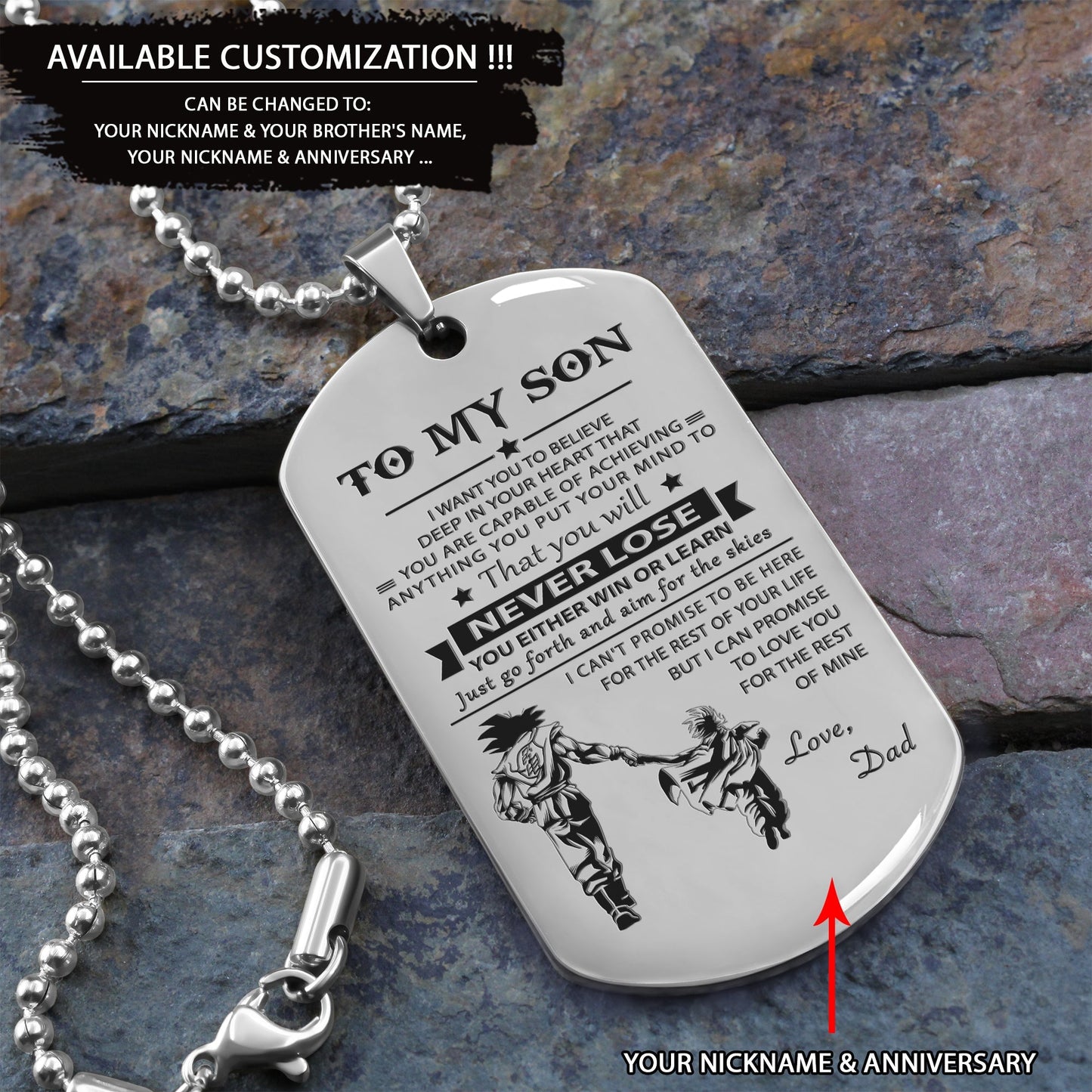 to my son-never lose - gifts from dad mom to son - engraved dog tag all style