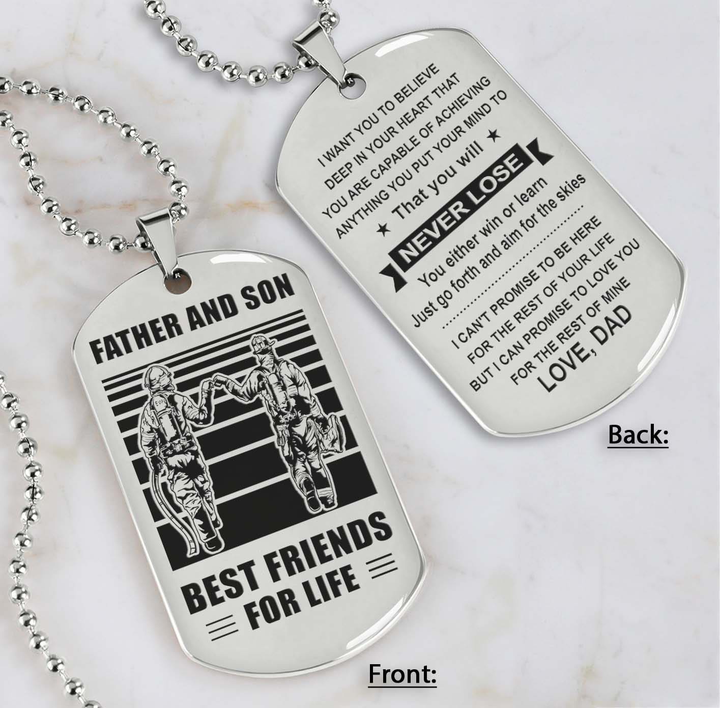 silver verison personalized double sided dog tag father and son best friends for life - message on the back side