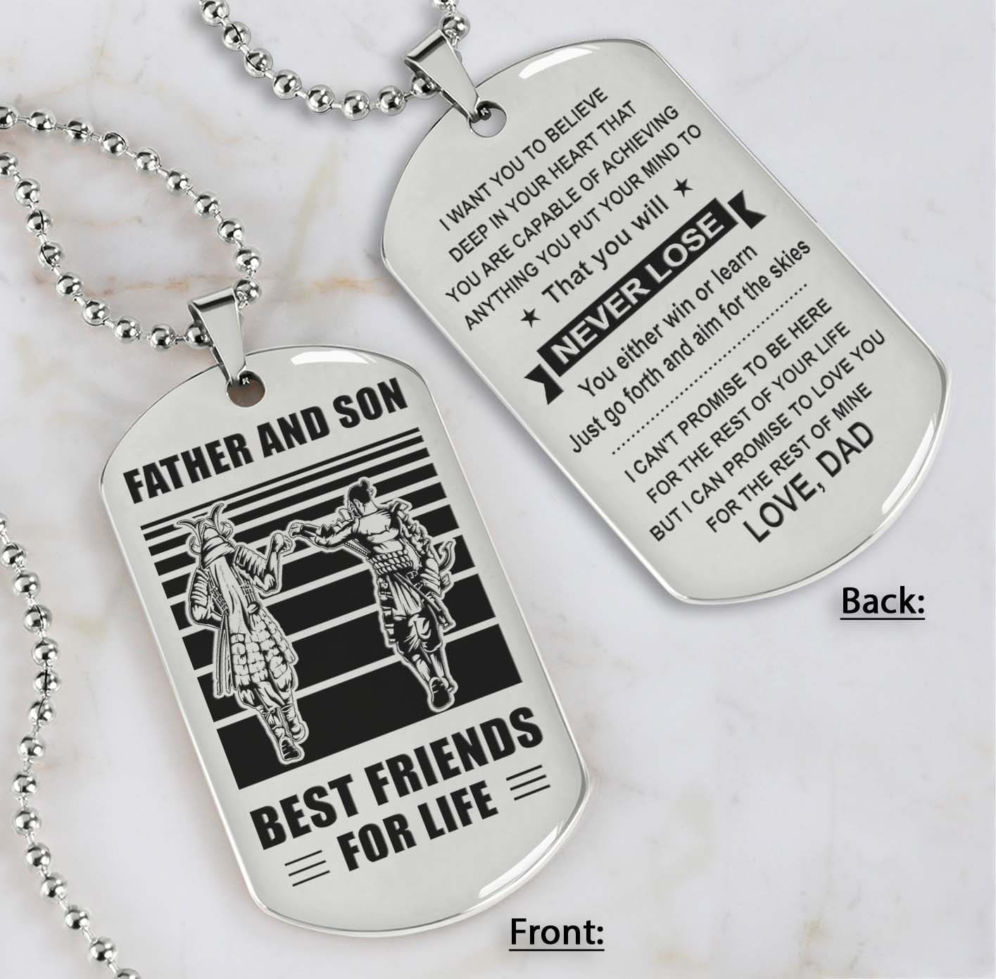 silver verison personalized double sided dog tag father and son best friends for life - message on the back side