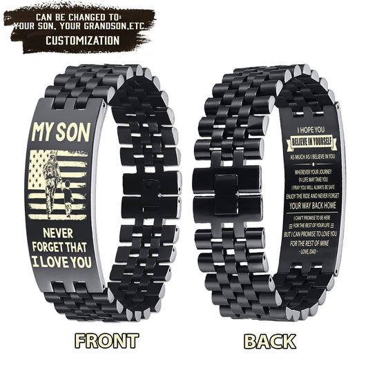 Soldier engraved double sided dog tag bracelet dad to son, I hope you believe in yourself as much as i believe in you