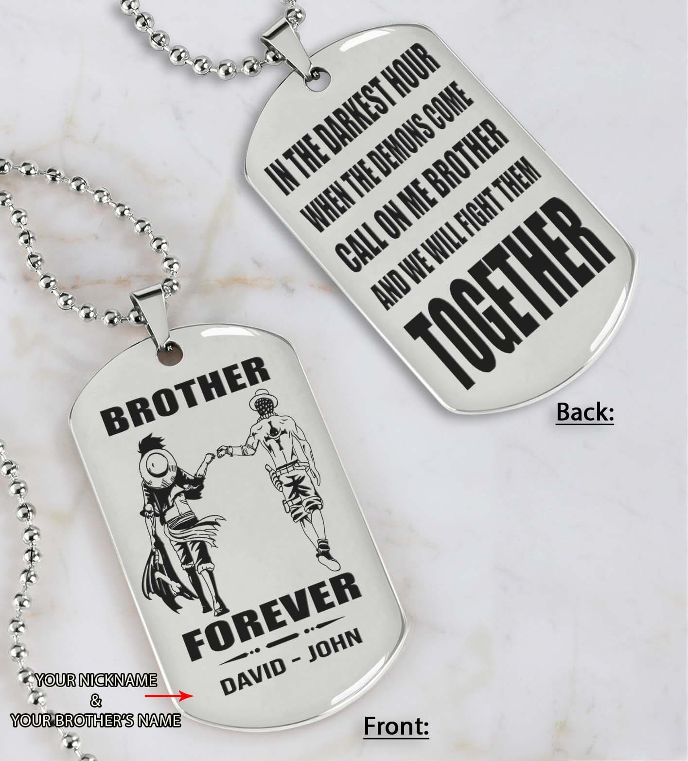 soldier customizable engraved black dog tag double sided gift from brother, brother forever