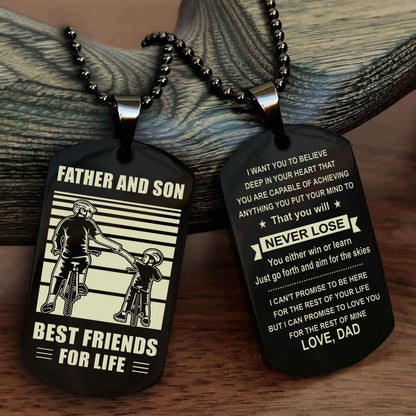 Cowboy Personalized Double Sided Dog Tag To My Son I Love You - You Will Never Lose You Either Win Or Learn From Dad To Son