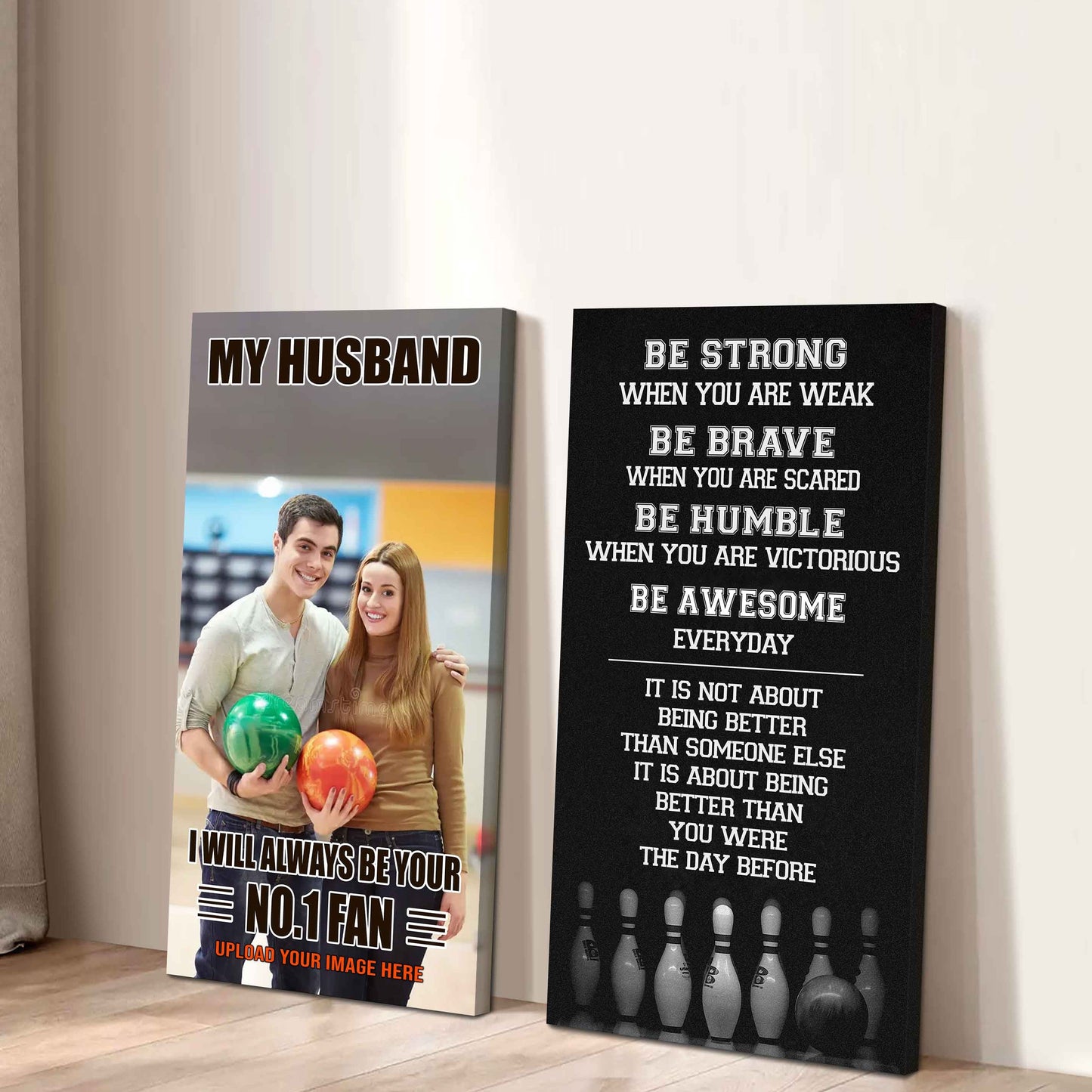 Baseball- Couple To My Husband Be Strong When You Are Weak Be Awesome Everyday Set 2 Canvas Wall Art