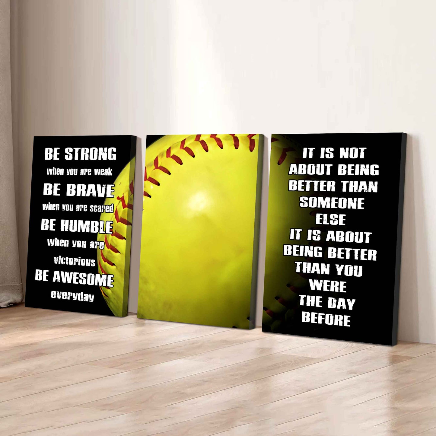3-Piece - Be Awesome - Motivational Soccer Canvas Wall Art Set