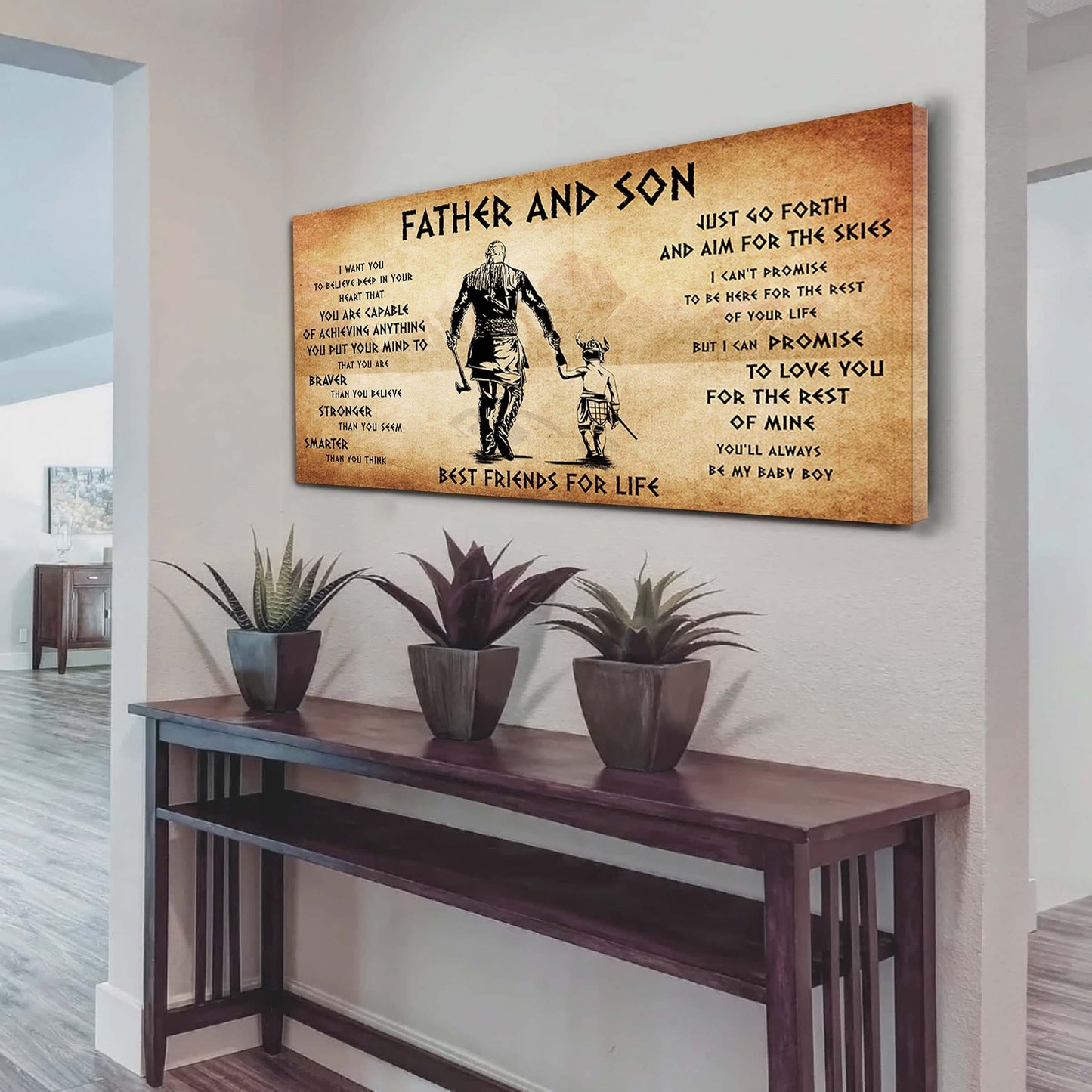 vikings father and son best friends for life  - that you are braver than you believe poster canvas gift for son from father