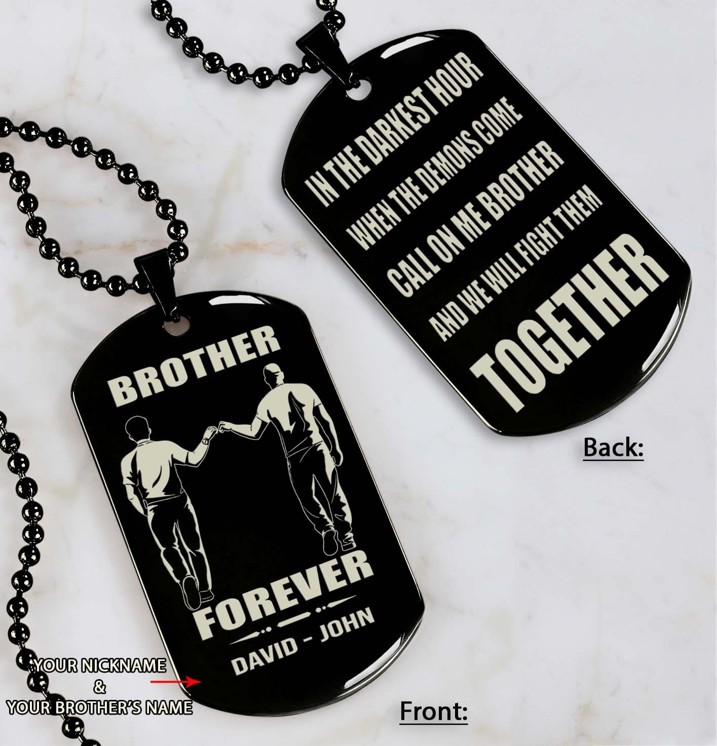 soldier customizable engraved black dog tag double sided gift from brother, brother forever