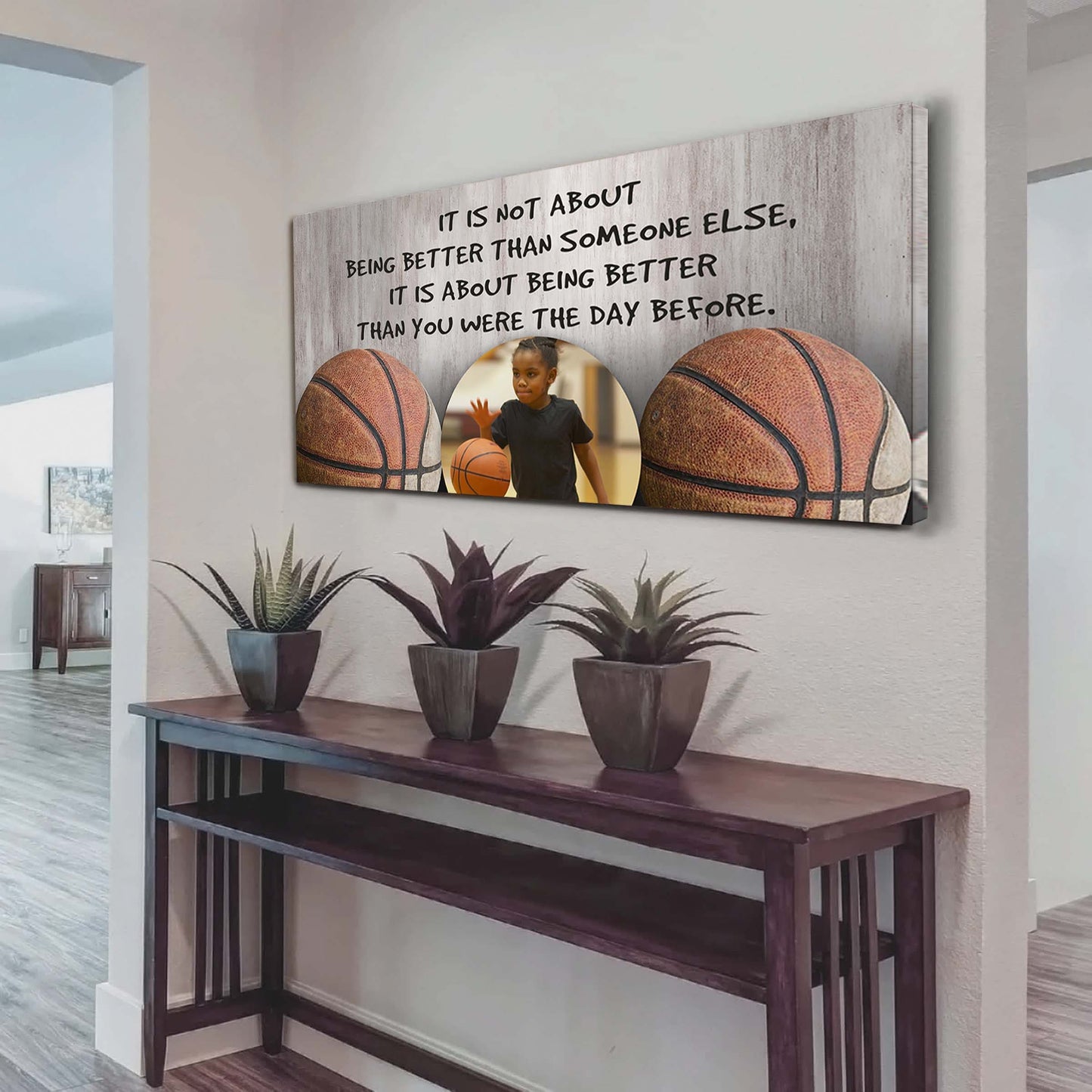 personalized photo basketball canvas it is not about being better than someone else it's about being better than you were the day before