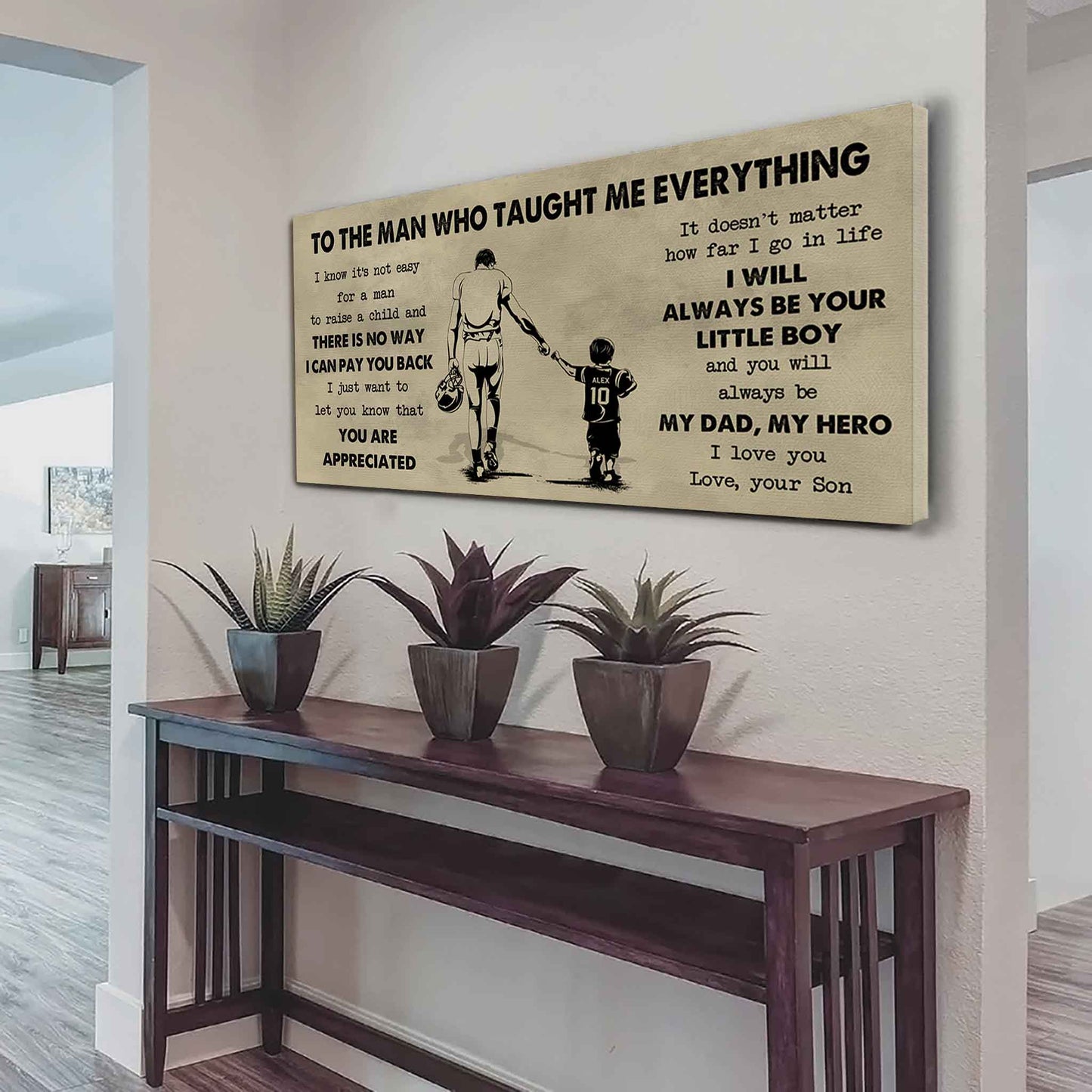 drb to the man who taught me everything - you will always be my hero poster canvas gift for father - photo upload
