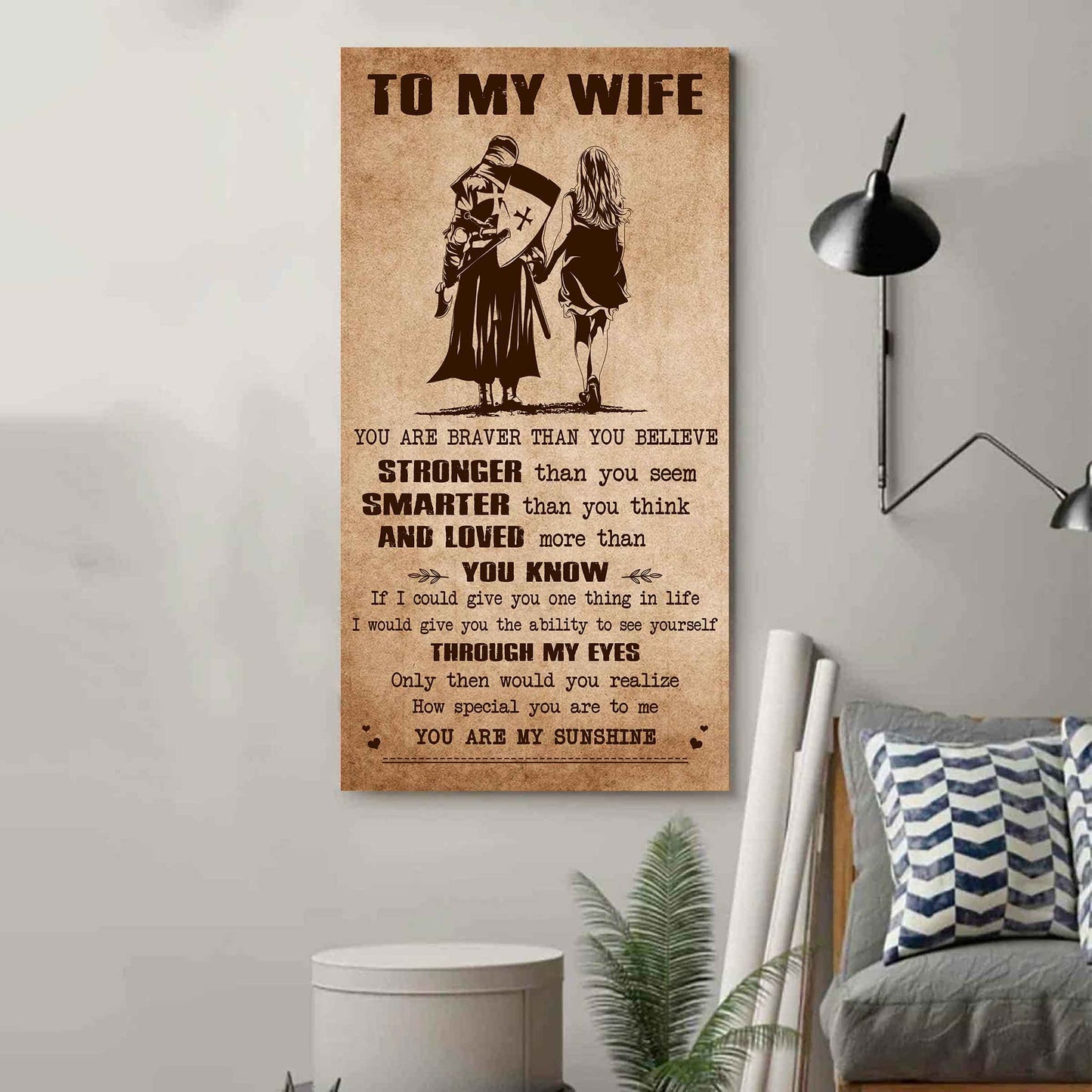 samurai poster canvas you are braver than you believe - you are my sunshine gift for your wife