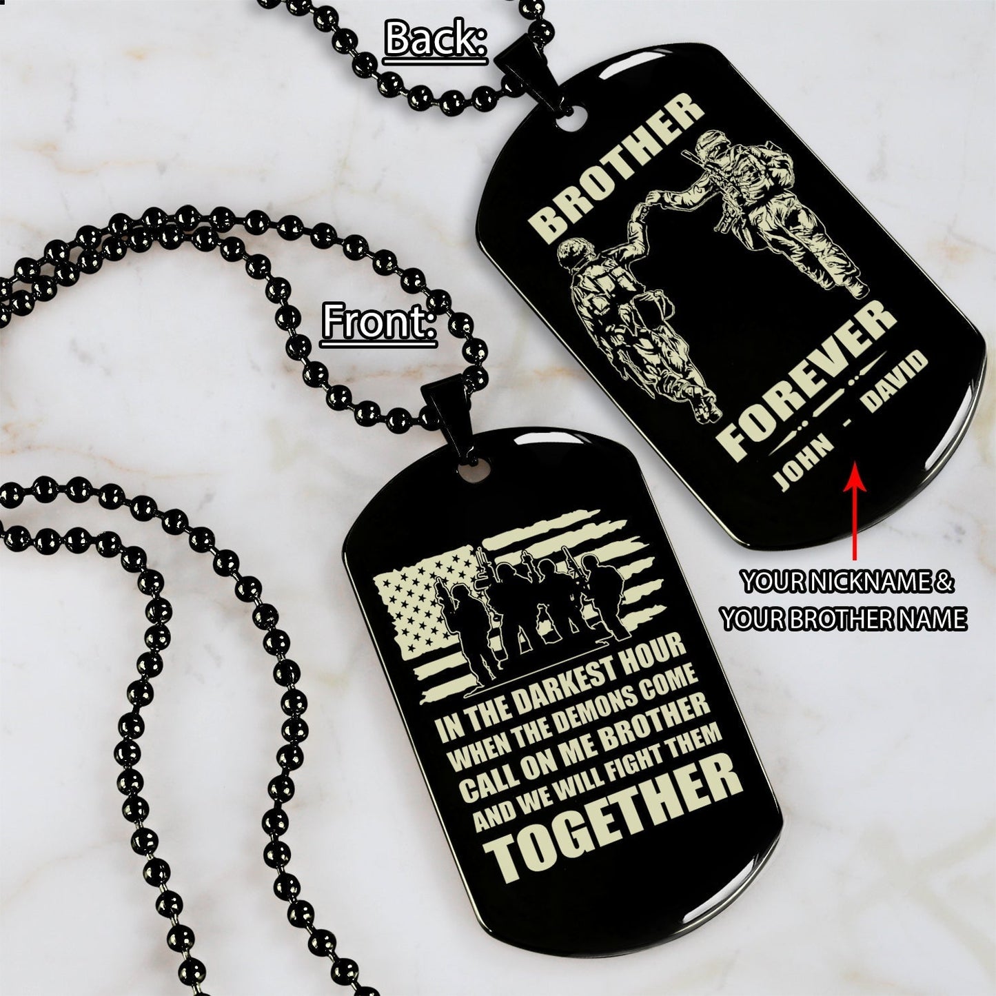 soldier dog tag black call on me brother father's day and 4th of july day gifts