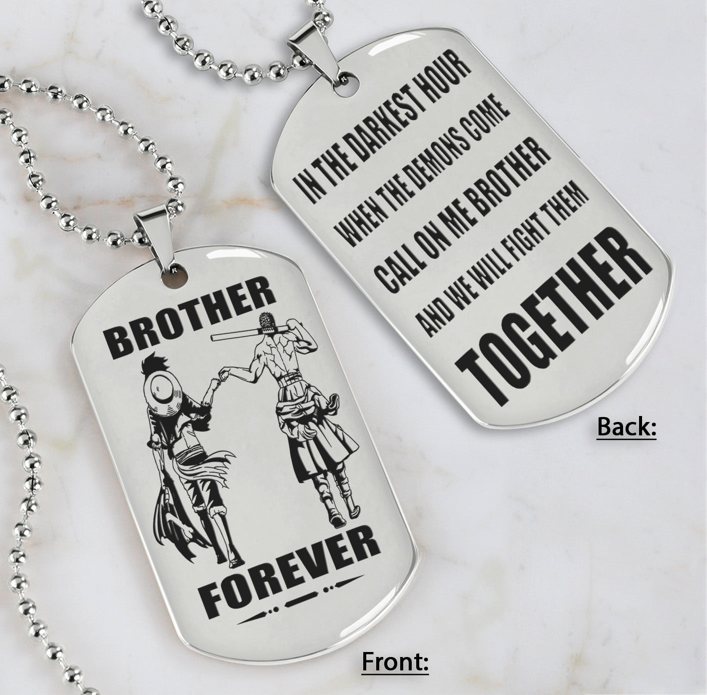 op engraved double sided dog tag gift from brother, in the darkest hour, when the demons come call on me brother and we will fight them together, brother forever