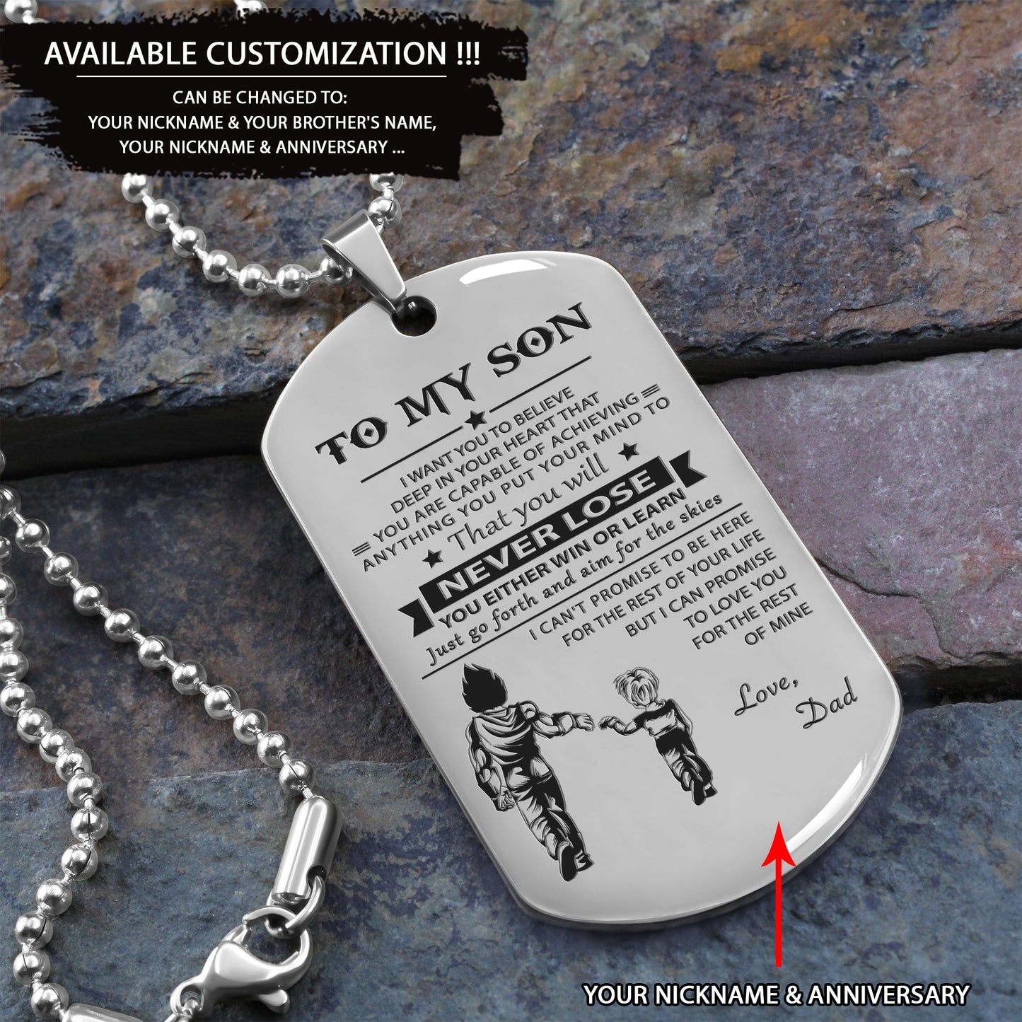 to my son-never lose - gifts from dad mom to son - engraved dog tag all style