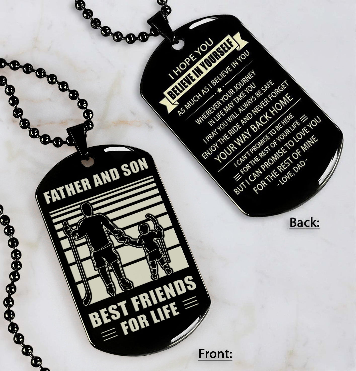 soccer any personalized double sided dog tag father and son best friends for life - message on the back side