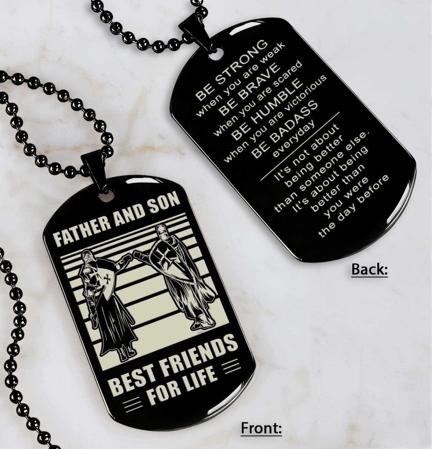 personalized double sided dog tag father and son best friends for life - message on the back side