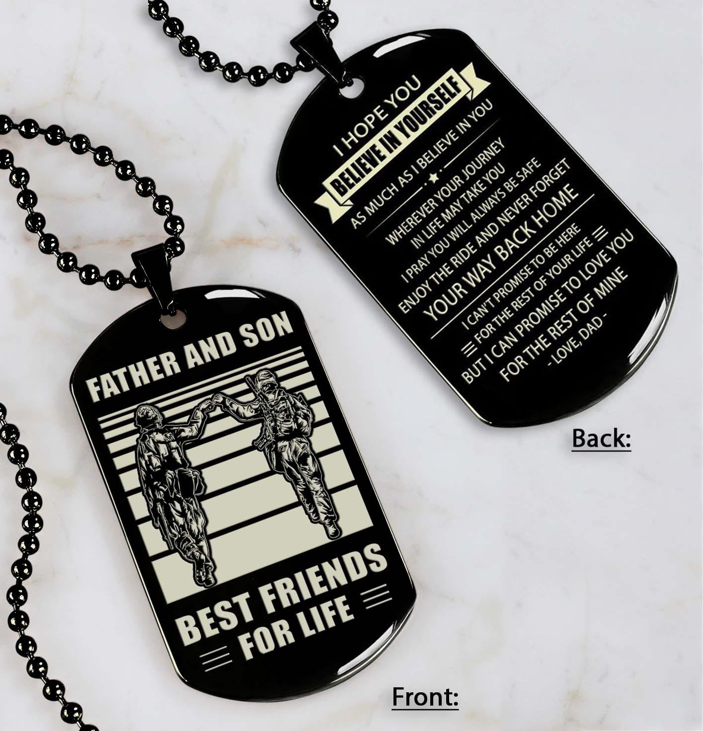 personalized double sided dog tag father and son best friends for life - message on the back side