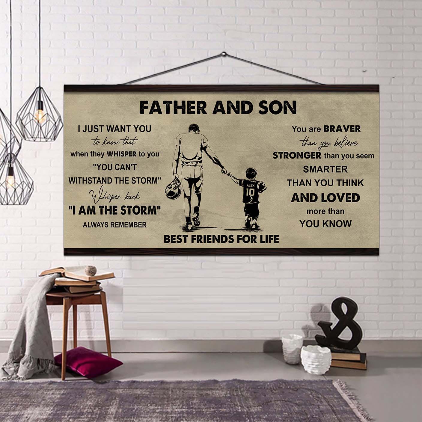 soccer father and son best friends for life - i am the storm poster canvas gift for son from father