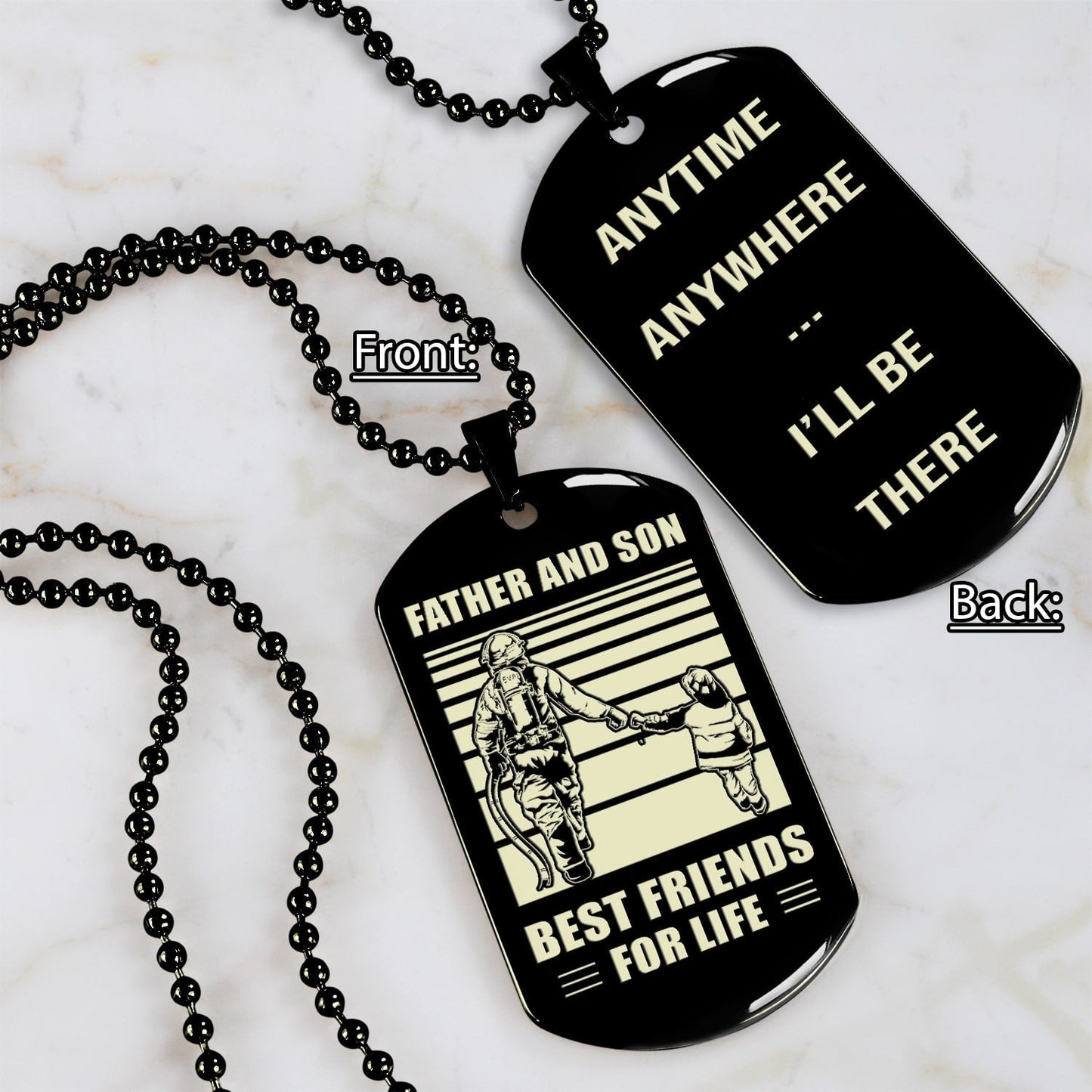 family personalized double sided dog tag father and son best friends for life - message on the back side