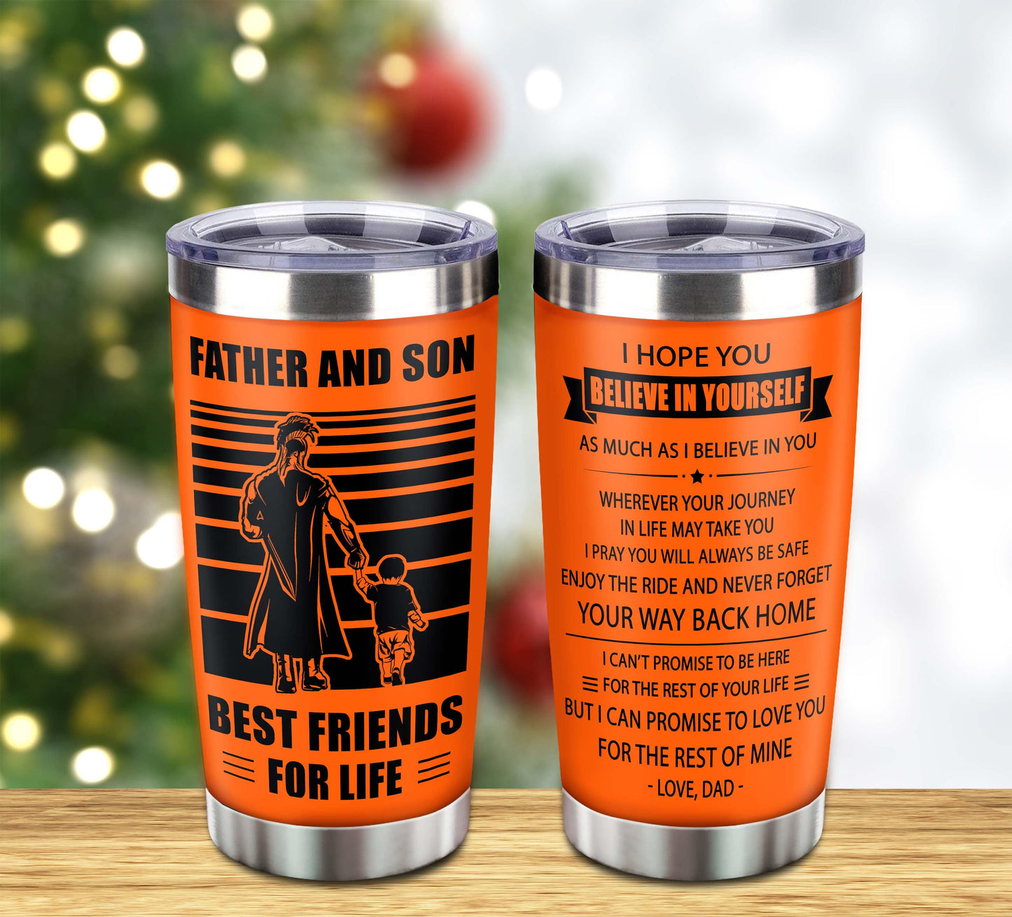 nvl customizable drb tumbler, gifts from dad to son father and son best friend for life with inspriration message