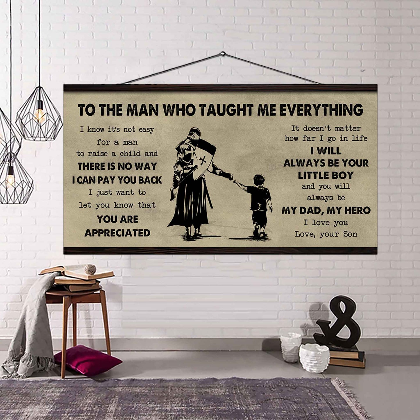 drb to the man who taught me everything - you will always be my hero poster canvas gift for father - photo upload