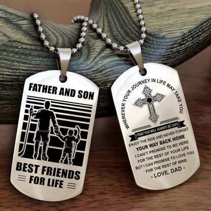 DRB Cross Double Sided Dog Tag Father And Son Best Friend For Life - Gift For Son Never Forget Your Way Back Home