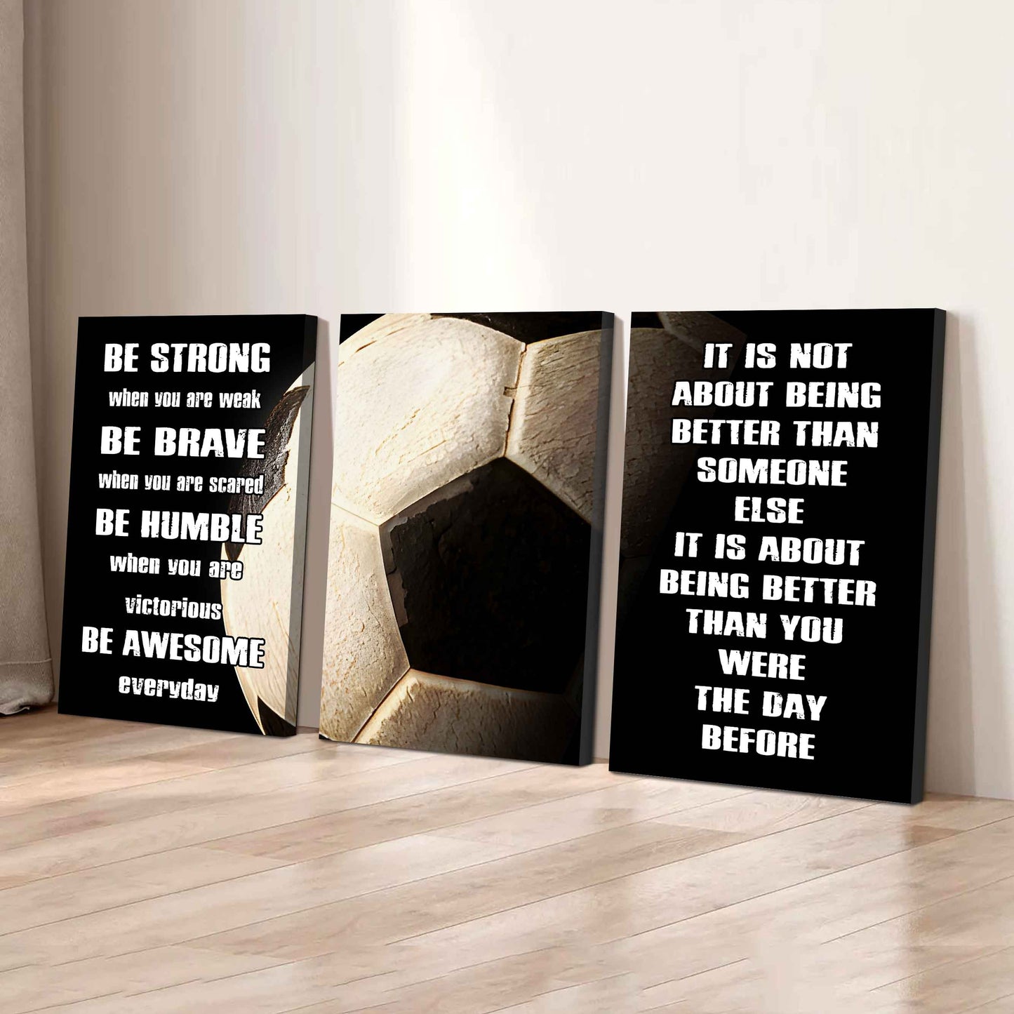 3-Piece - Be Awesome - Motivational Soccer Canvas Wall Art Set