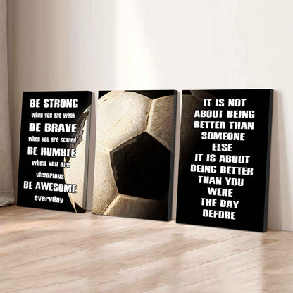 3-Piece - Be Awesome - Motivational Soccer Canvas Wall Art Set