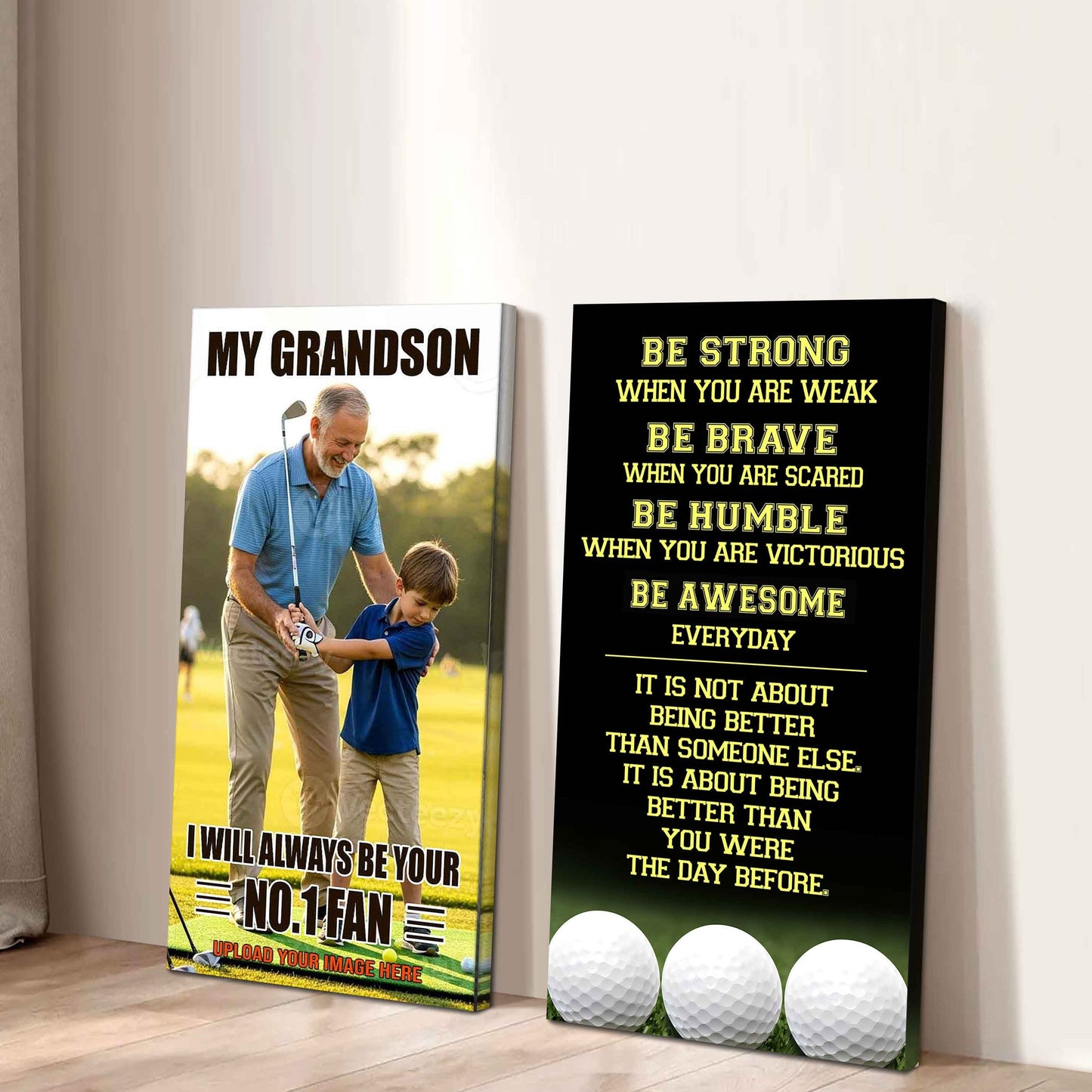 Baseball- My Grandson Be Strong When You Are Weak Be Awesome Everyday Set 2 Canvas Wall Art From Grandpa To Grandson