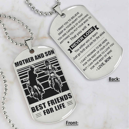 Biker Personalized Double Sided Dog Tag Mother And Son Best Friends For Life - Message on the back side