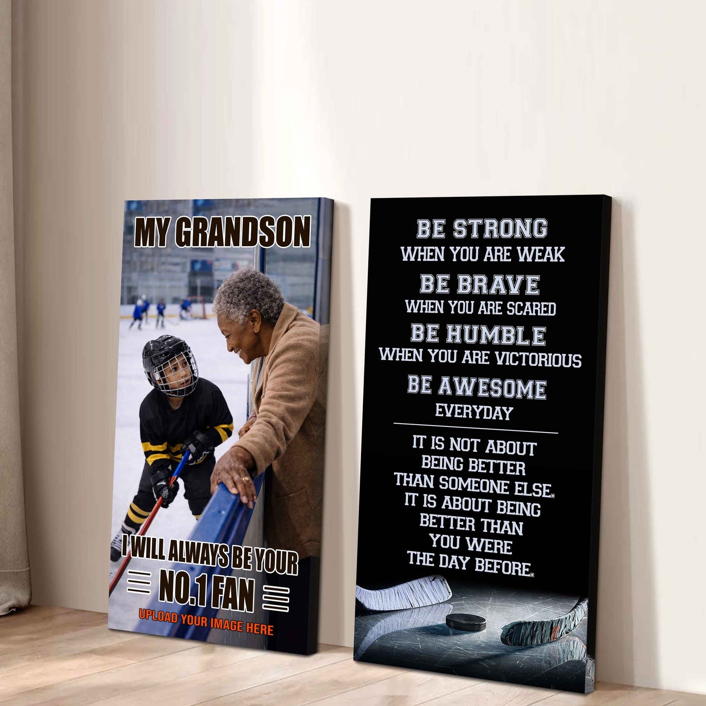 Baseball-My Grandson Be Strong When You Are Weak Be Awesome Everyday Set 2 Canvas Wall Art From Grandma To Grandson