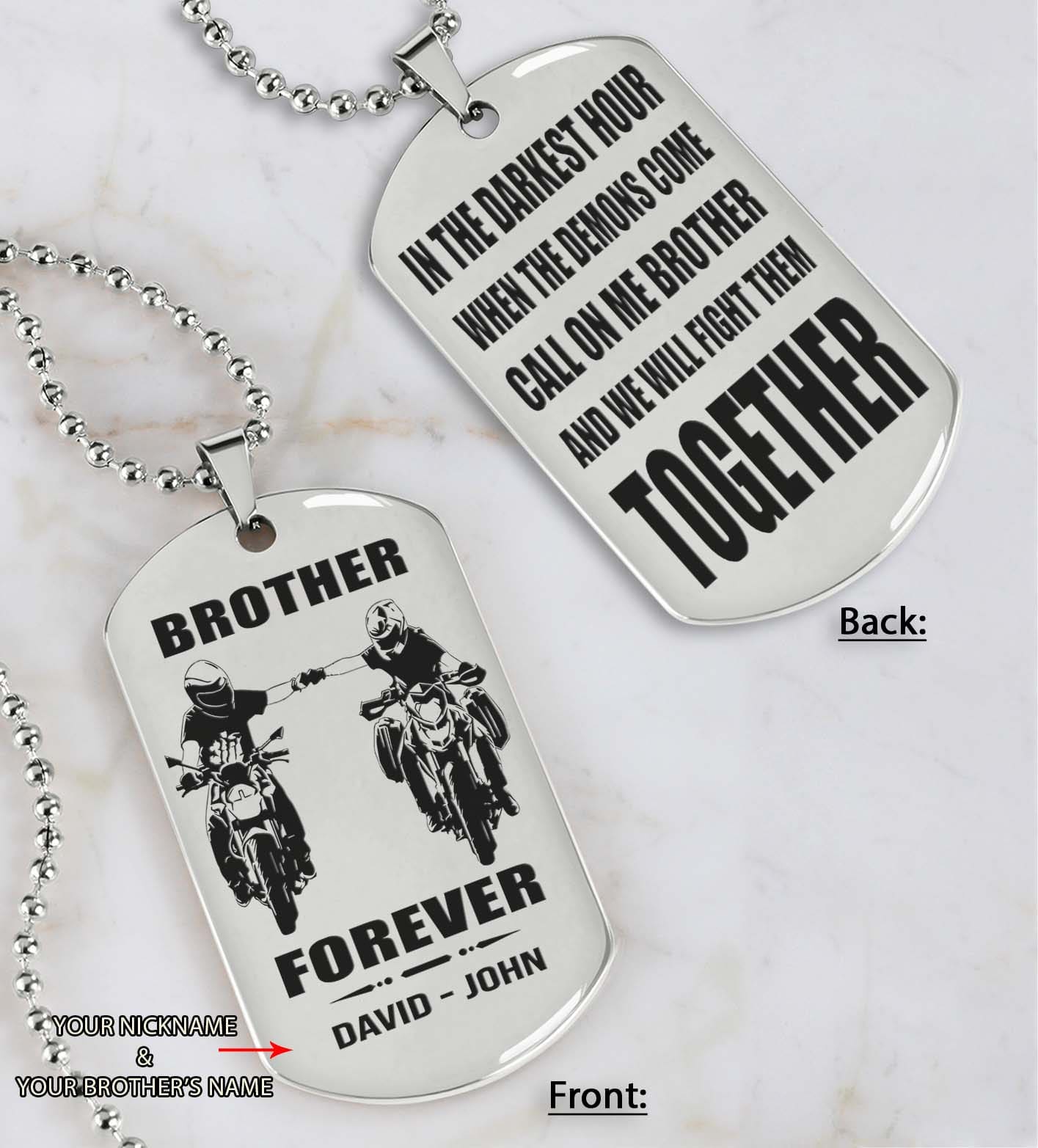 spartan customizable engraved black dog tag double sided gift from brother, brother forever