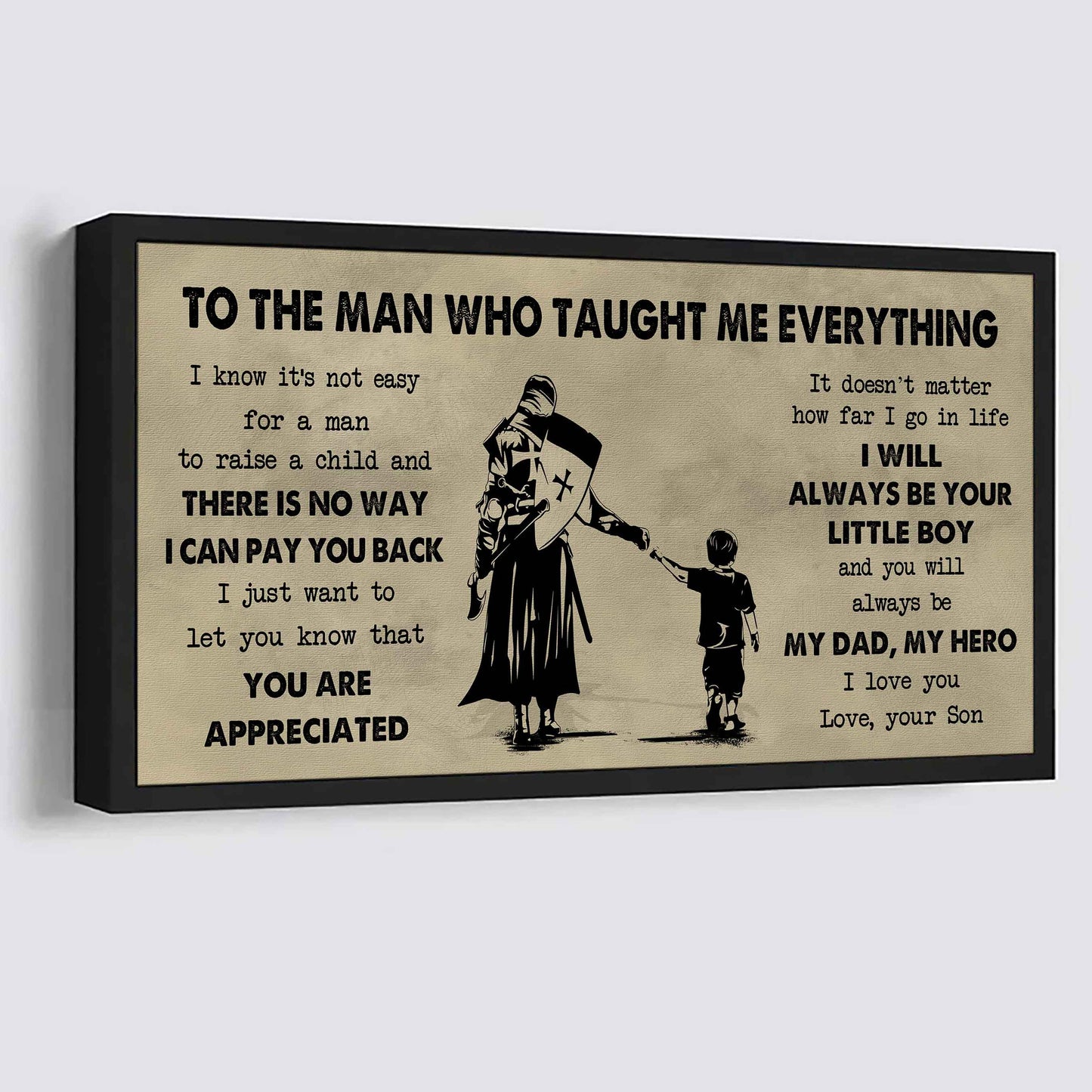 drb to the man who taught me everything - you will always be my hero poster canvas gift for father - photo upload