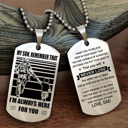 DRB Personalized Double Sided Dog Tag My Son Remember That I Will Always Here You Will Never Lose You Either Win Or Learn
