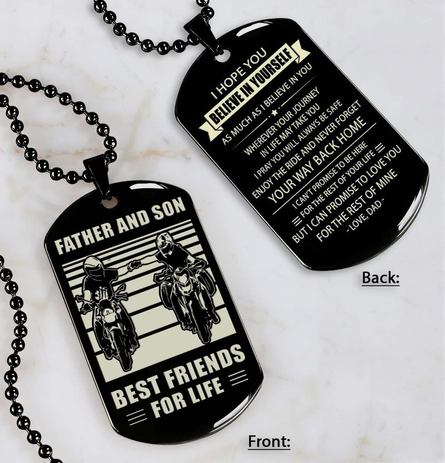 personalized double sided dog tag father and son best friends for life - message on the back side