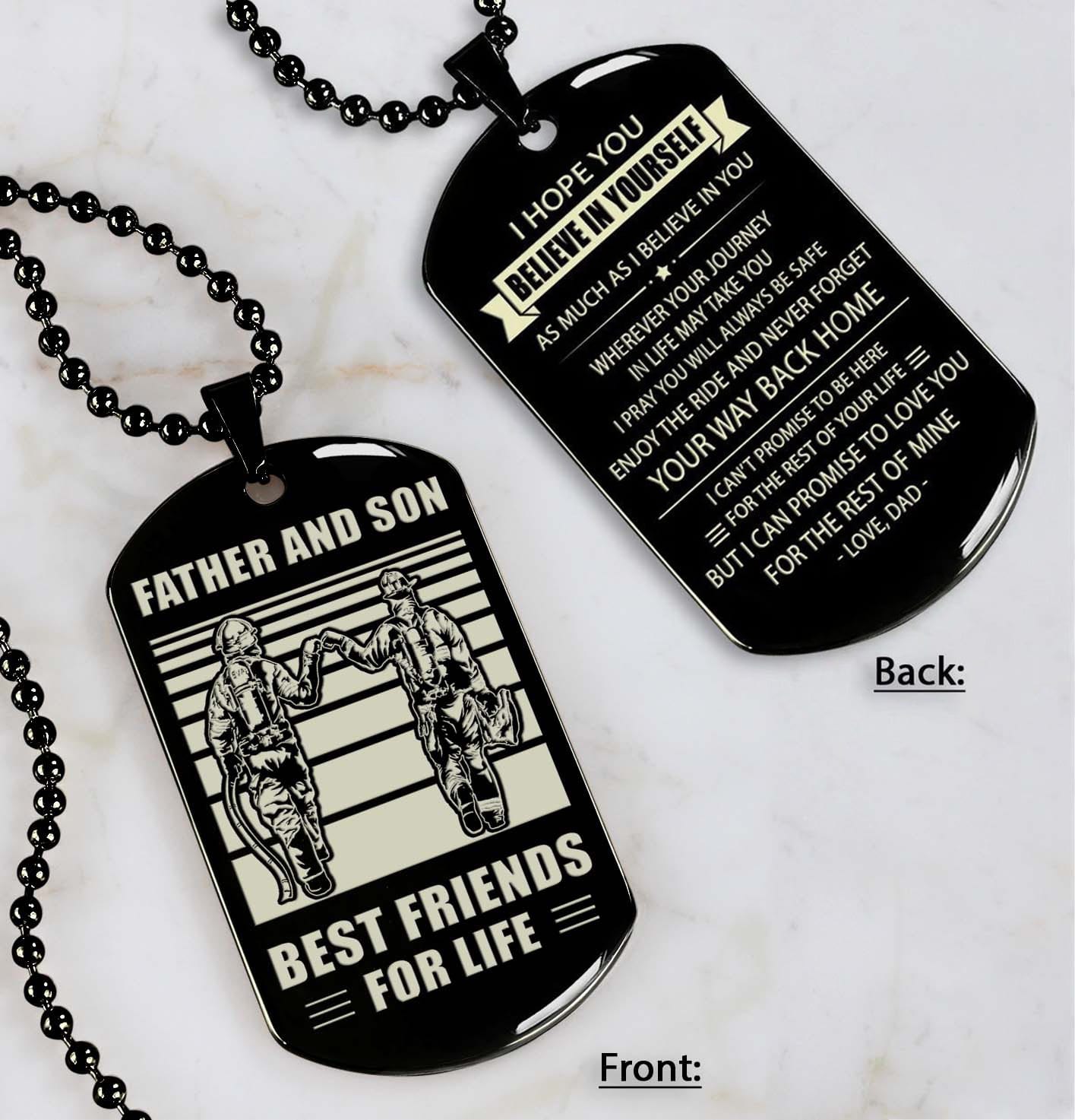 personalized double sided dog tag father and son best friends for life - message on the back side