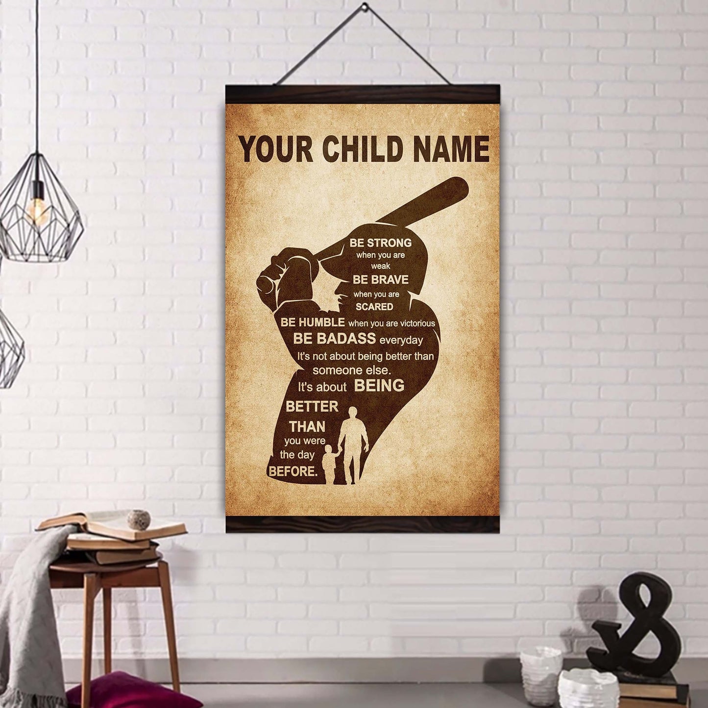 soccer personalized your child name from dad to son basketball poster canvas be strong when you are weak be brave when you are scared it's not about being better than someone else it's about being better than you were the day before